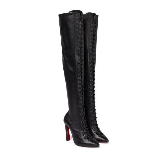 Christian Louboutin Anjel Alta Botta 100 Black Knee Thigh High OTK Heel Boot 40 - Picture 1 of 12